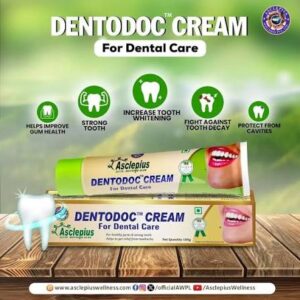 AWPL Dentodoc Cream is a herbal toothpaste by Asclepius Wellness Pvt. Ltd.designed for complete oral care, offering benefits like strengthening teeth, relieving toothaches, reducing sensitivity, fighting cavities, and freshening breath, using natural ingredients like clove, neem, babool, and mint for overall gum and tooth health, and even has potential topical uses for skin issues. [1, 2, 3, 4, 5] Key Features & Benefits • Strengthens Teeth & Gums: Helps fortify enamel and promote healthier gum tissues. • Fights Cavities: Its herbal formula combats cavity-causing bacteria. • Reduces Sensitivity: Forms a protective layer to alleviate discomfort from hot/cold foods. • Relieves Toothache & Bleeding Gums: Offers soothing, numbing effects from ingredients like clove and camphor, helping with inflammation. • Freshens Breath: Contains herbs like peppermint and mulethi for long-lasting freshness. • Whitens Teeth: Aids in removing surface stains. • Natural & Herbal: Formulated with natural extracts like Babool, Neem, Lavang (Clove), Mulethi, and Kapoor (Camphor). [1, 2, 3, 6, 7, 8] Directions for Use • Brush thoroughly twice daily, or as directed by a dentist. • Supervise children under 6 years. • Do not swallow; store in a cool, dry place. [1, 9] Other Potential Uses (Topical) • Can be applied externally for skin irritations, itching, cracked heels, minor cuts, acne, and even for relief in cases of gas/acidity or piles (hemorrhoids). [10] Ingredients (Partial List) • Contains extracts of Katsaraiya, Clove, Akarkara, Mulethi, Babool, Haldi, Sendha Namak, Fitkari, Peppermint, Camphor, Majuphal, Pippali, Tejphal, Pilu, Neem, and more.